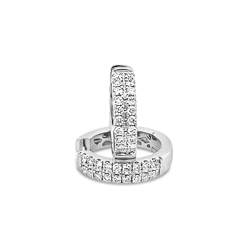 ladies engagement rings with opal glow -Two Row Diamond Huggie Hoops