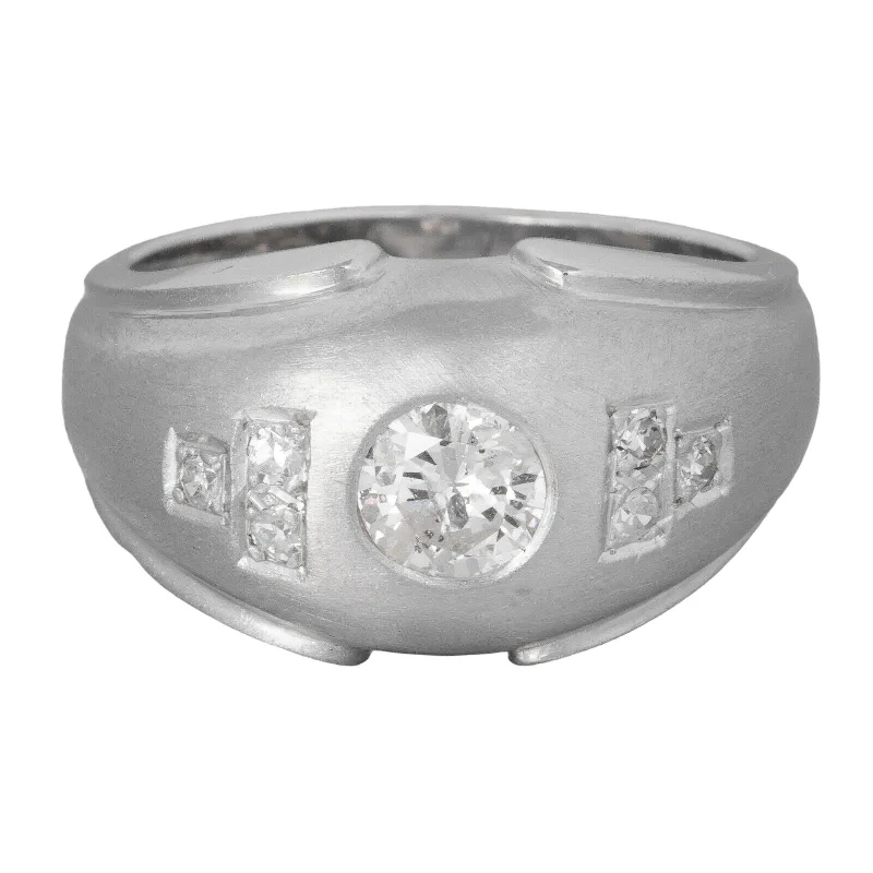 ladies engagement rings under 500 dollars -14k White Gold Bezel Set Diamond Airbrushed Domed Ring 0.53ctw Size 6.75