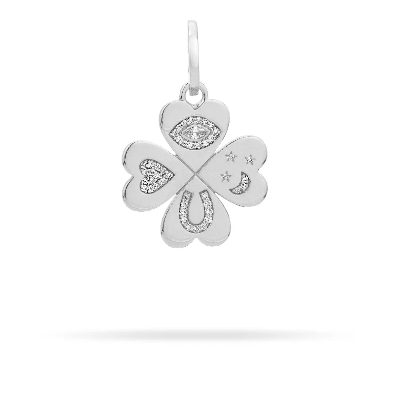 ladies engagement rings channel set design -Good Luck Diamond Clover Hinged Charm in Sterling Silver