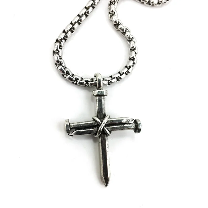 necklaces for evening wear -Nail Cross Necklace On Heavy Box Chain