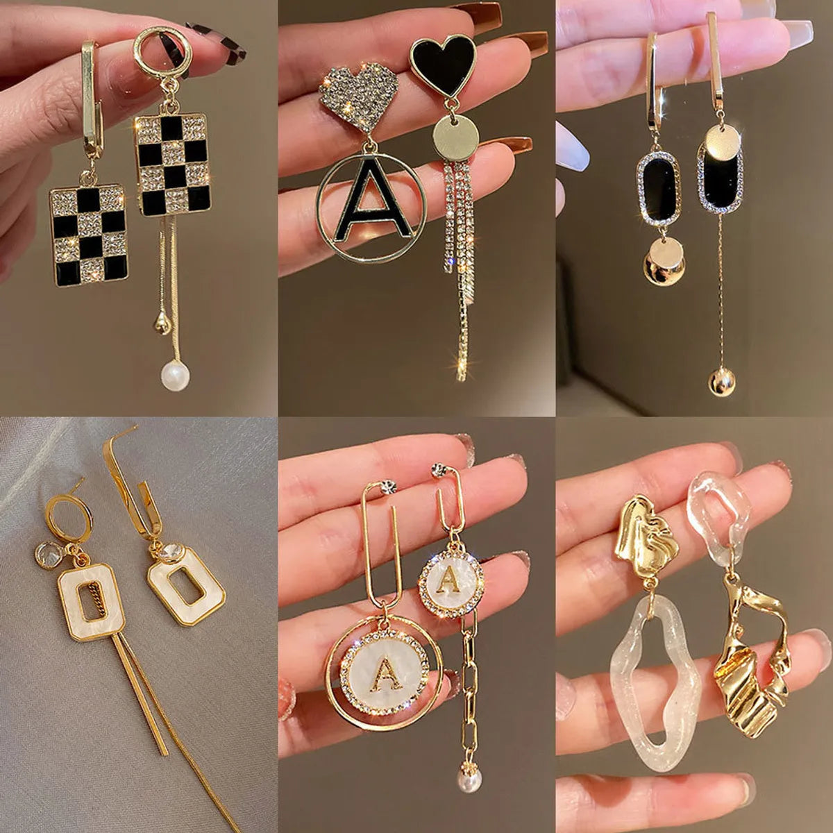 ladies earrings for fashion lovers -Sweet Letter Plaid Heart Shape Metal Inlay Artificial Pearls Rhinestones Shell Women'S Earrings 1 Pair