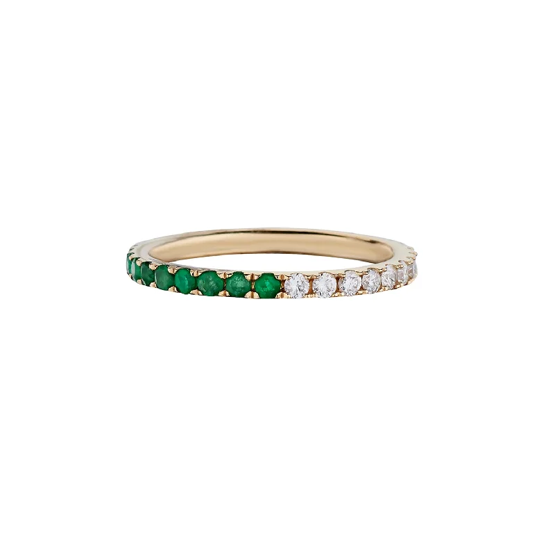 ladies engagement rings romantic gesture -HALF & HALF EMERALD & DIAMOND ETERNITY BAND