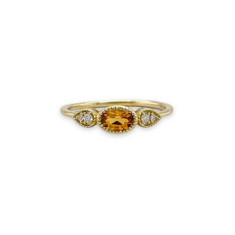 ladies engagement rings romantic proposal -14K Y Gold 0.05ctw Diamond 0.40ctw Oval Citrine Ring