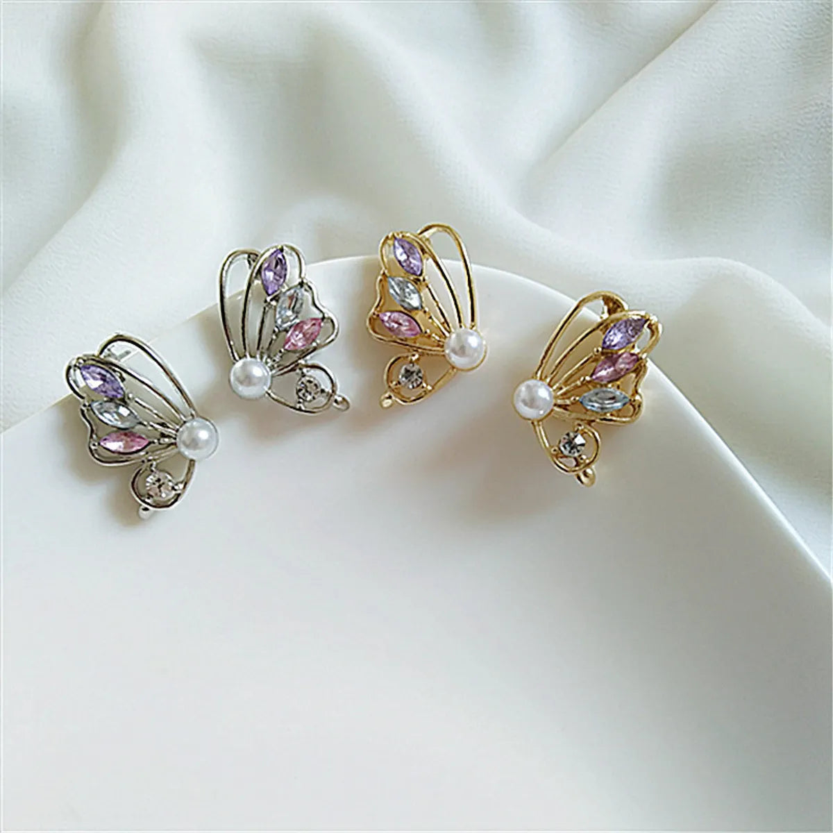 ladies earrings trendy 2025 fashion -Sweet Butterfly Alloy Inlay Artificial Pearls Rhinestones Women's Earrings 1 Pair