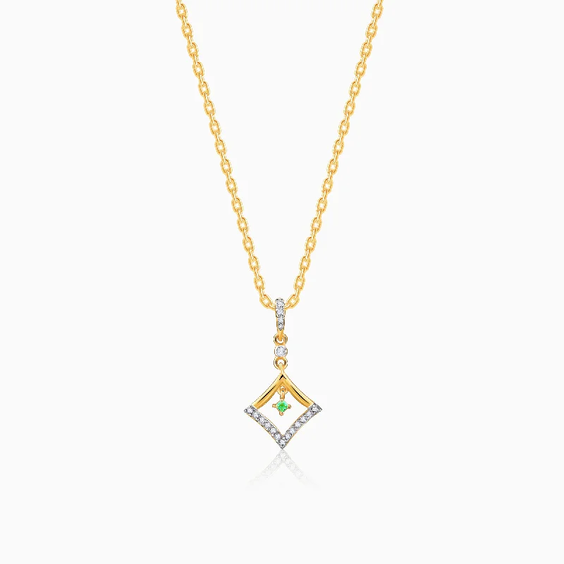 necklaces with rose quartz -Gold Quadrilateral Shine Diamond Pendant