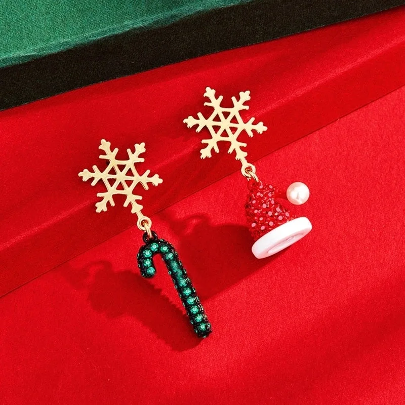 Christmas Snowflake Ear Stud Crutch Hat Earrings