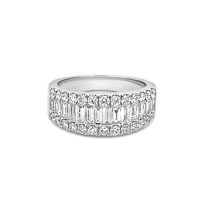 ladies engagement rings with side stones -Baguette & Round Diamond Graduating Band