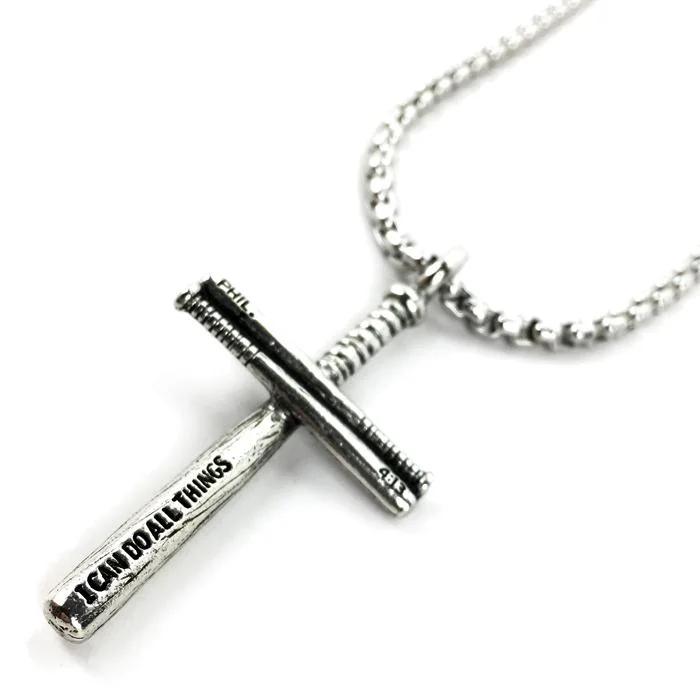 necklaces with black diamond -Baseball Softball Personalized Bat Cross Necklace Pewter on Heavy Chain