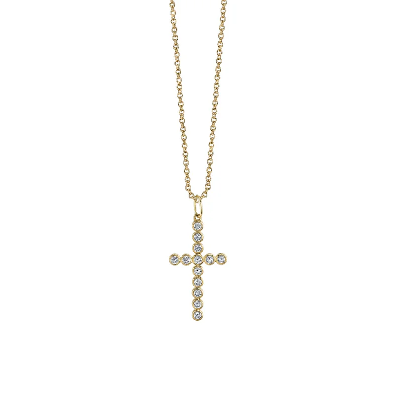 ladies engagement rings under 500 dollars -Gold & Diamond Bezel Cross Charm