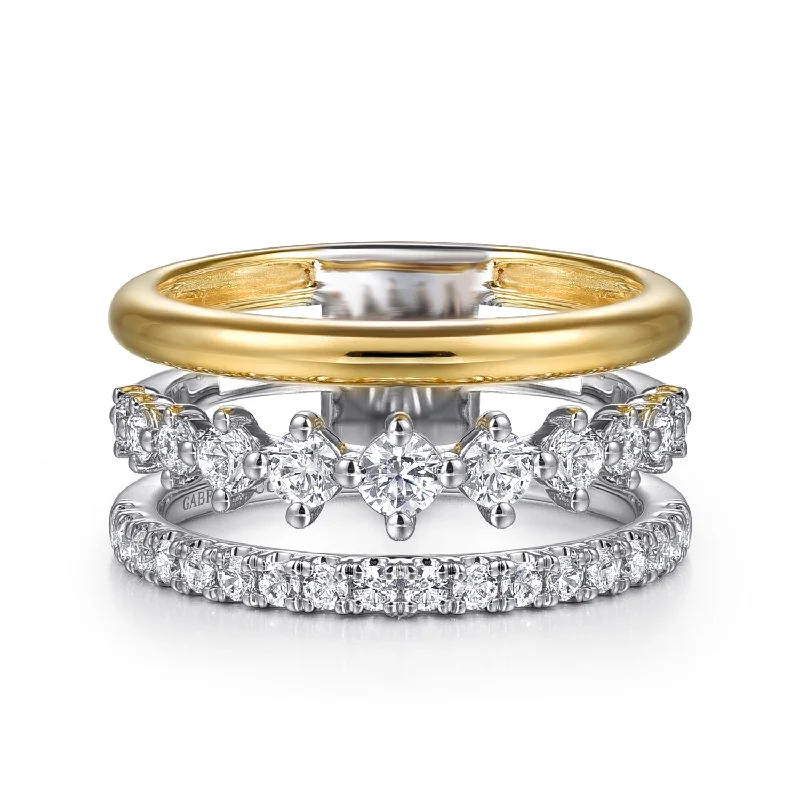 ladies engagement rings luxury brand appeal -14K 2-Tone Graduating Diamond Stackable Ring