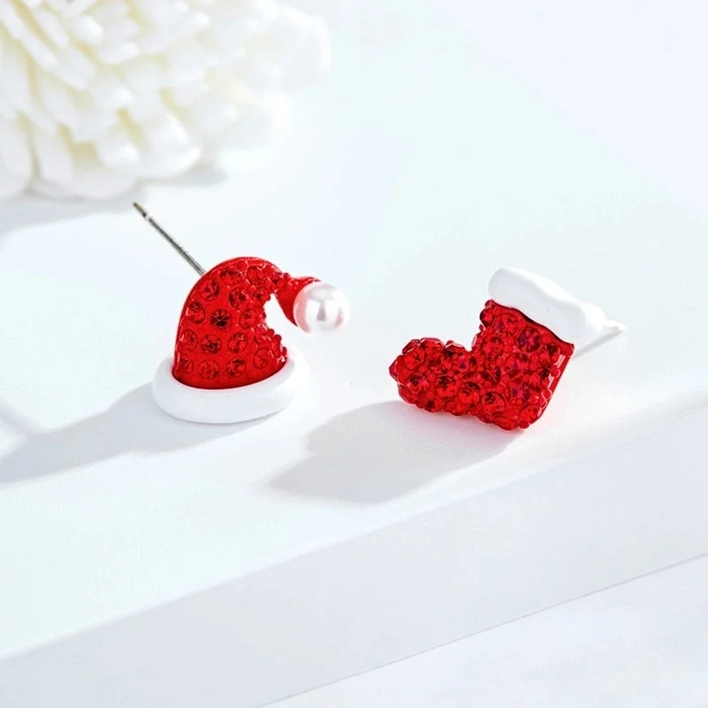 Christmas Red Hat Socks Ear Studs