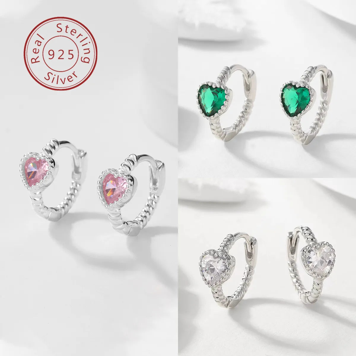 ladies earrings for casual wear -1 Pair Elegant Cute Sweet Heart Shape Inlay Sterling Silver Zircon Earrings