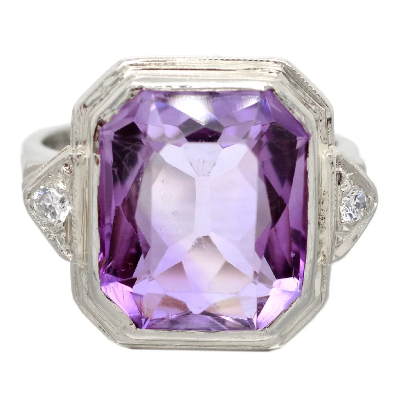 ladies engagement rings green emerald beauty -Art Deco 4.50ct Amethyst & Diamond Cocktail Ring - 14k White Gold | Size 3.75