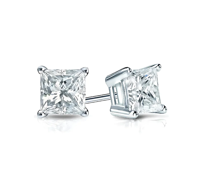 ladies engagement rings modern minimalist -Princess Cut Diamond Studs