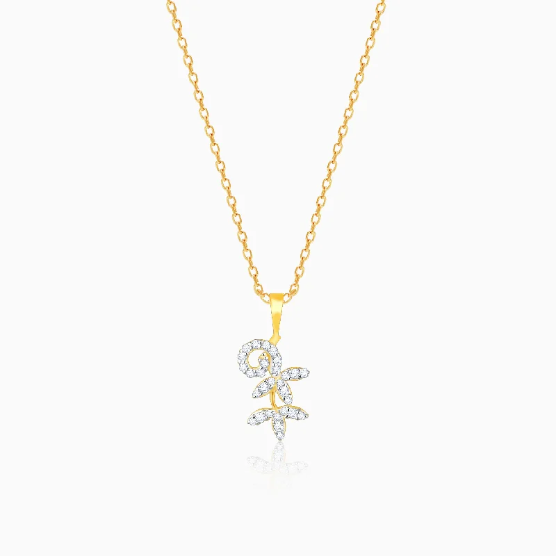 necklaces for party glamour -Gold Elegant Floral Diamond Pendant