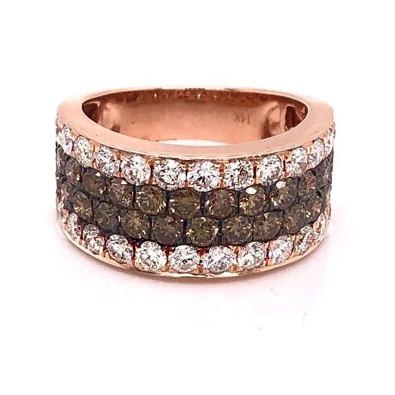 ladies engagement rings hypoallergenic metal -Choco & White Diamond 4 Row Band in Rose Gold