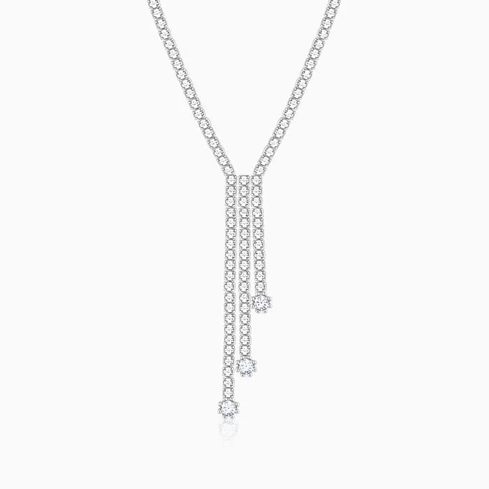 necklaces layered trendy look -Silver Zirconia Lariat Necklace