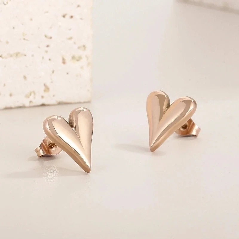 ladies earrings floral motif style -Fashion Heart Shape Stainless Steel Plating Drop Earrings 1 Pair