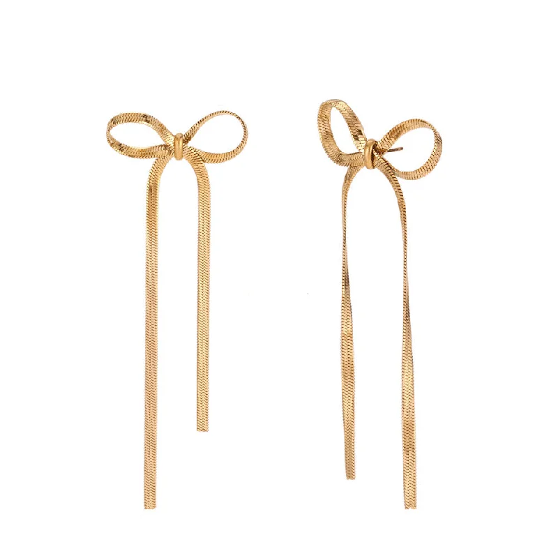 Blade Chain Bow Earrings - Gold