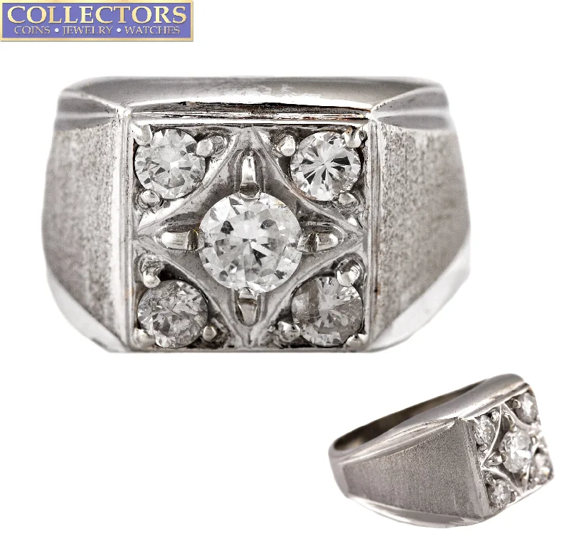 ladies engagement rings cushion cut design -Ladies Vintage Estate 14K White Gold 0.83ctw Diamond Textured Cocktail Ring