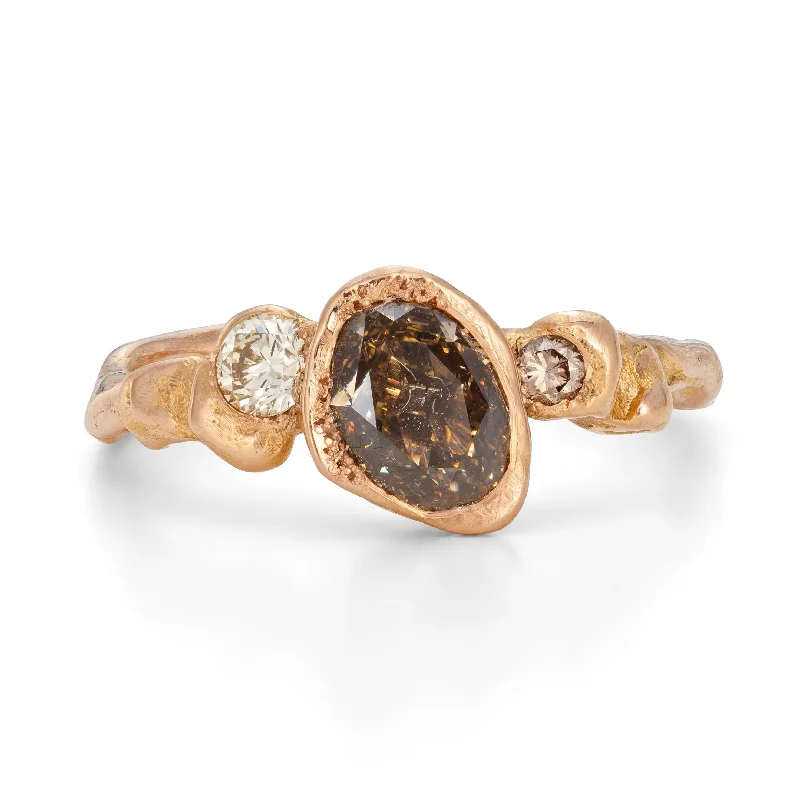 ladies engagement rings with diamond solitaire -Cognac Diamond Adakite North Ring