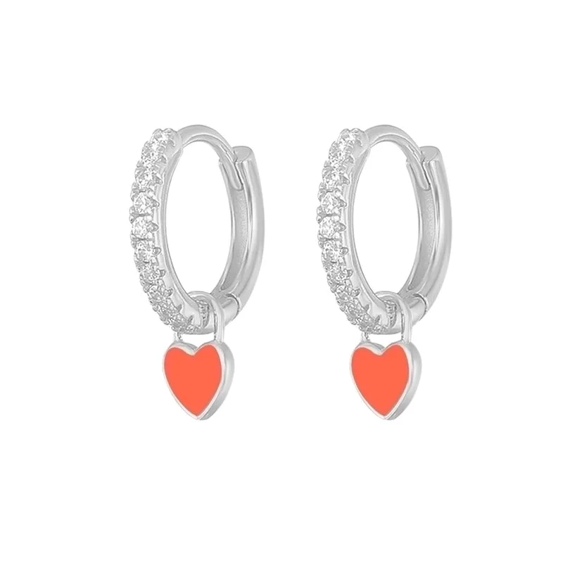 Love Heart Earrings/White Gold Color/Orange