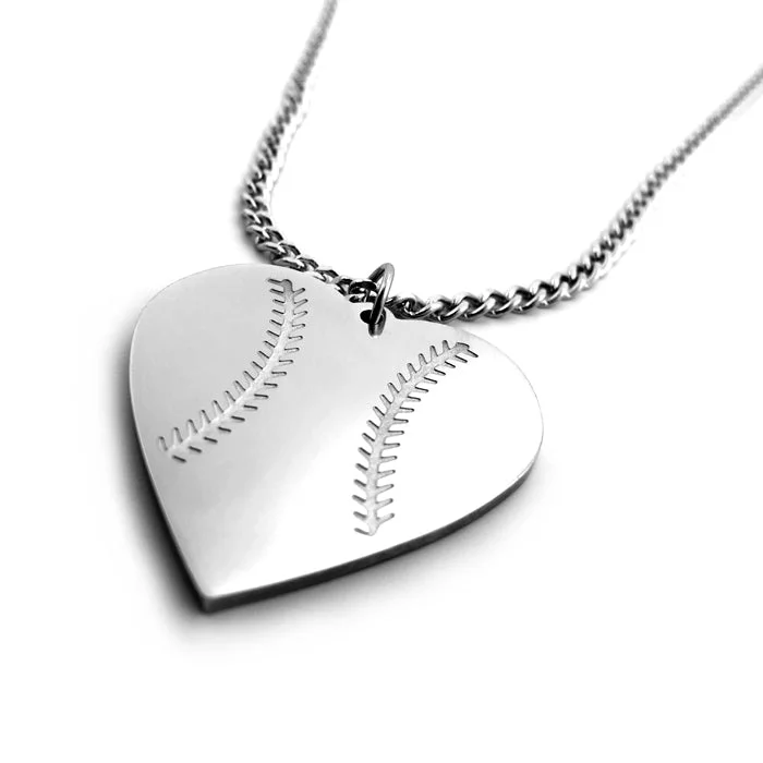 necklaces with blue sapphire -Baseball Heart Necklace on Chain