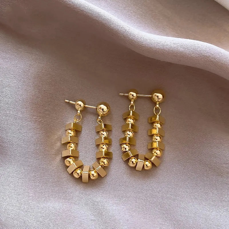 ladies earrings for party wear -1 Pair Casual Simple Style Solid Color Polishing Plating Copper 14k Gold Plated White Gold Plated Earrings