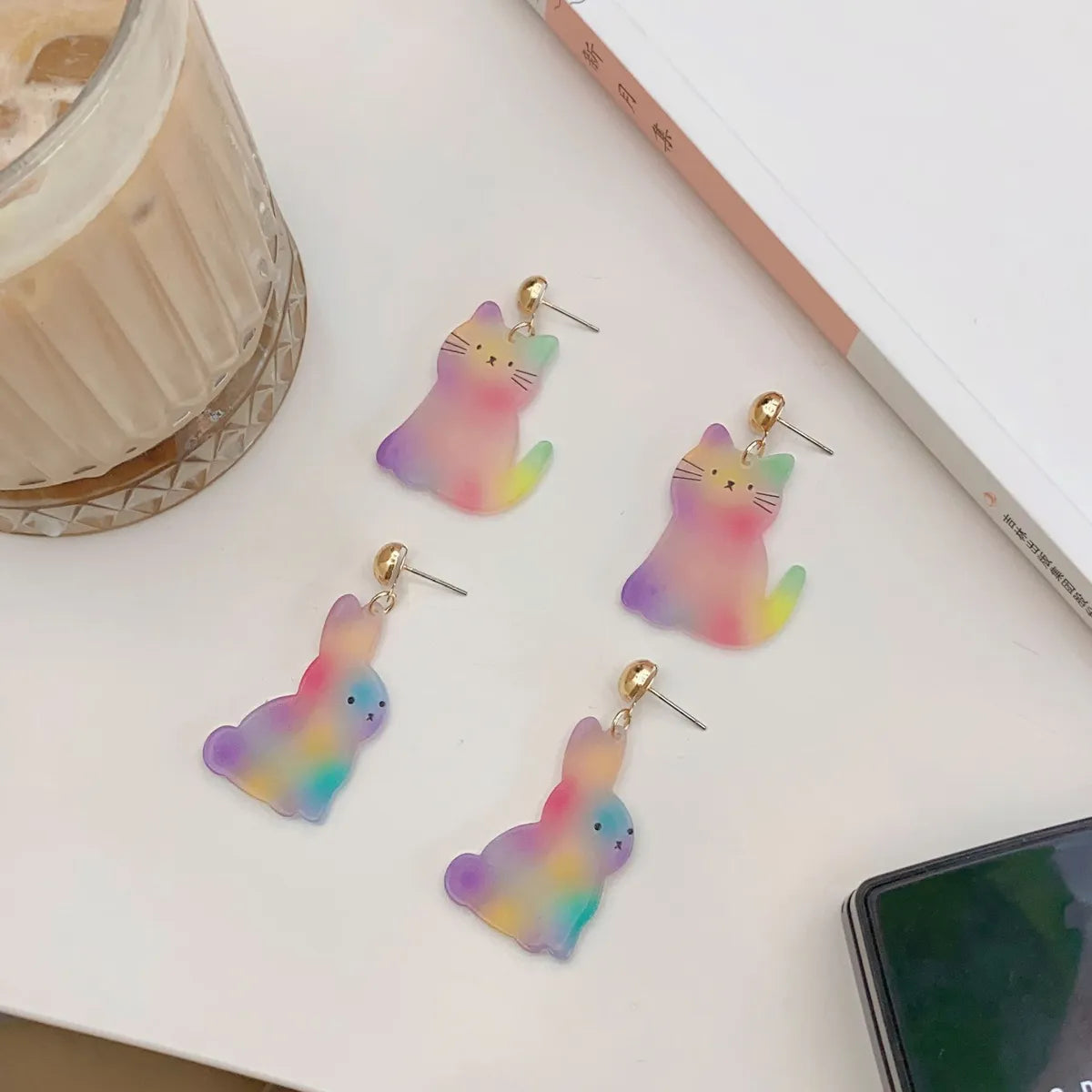 ladies earrings budget friendly luxury -Cute Rabbit Colorful Cat Arylic Patchwork Women's Drop Earrings