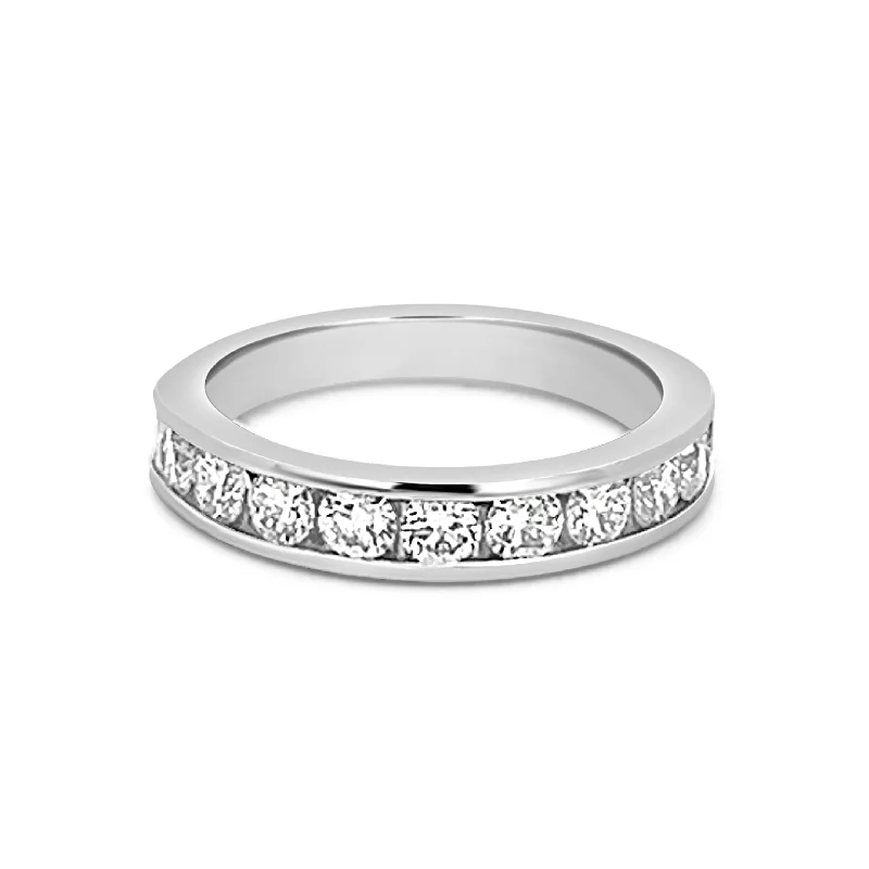 ladies engagement rings with crystal accents -Channel set Diamond band