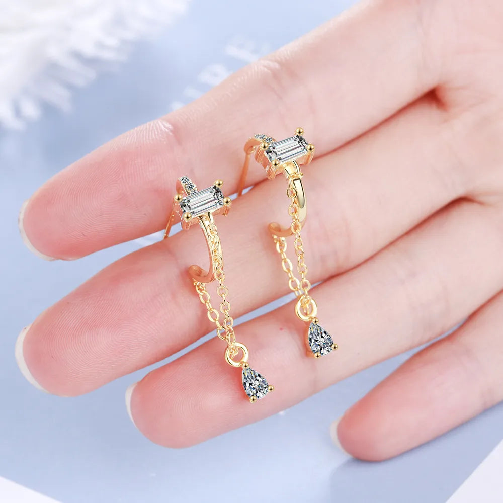 ladies earrings tiny stud charm -1 Pair Simple Style Classic Style Water Droplets Inlay Copper Zircon Drop Earrings