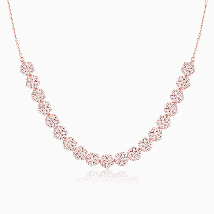 necklaces with pink tourmaline -Rose Gold Studded Flower Necklace