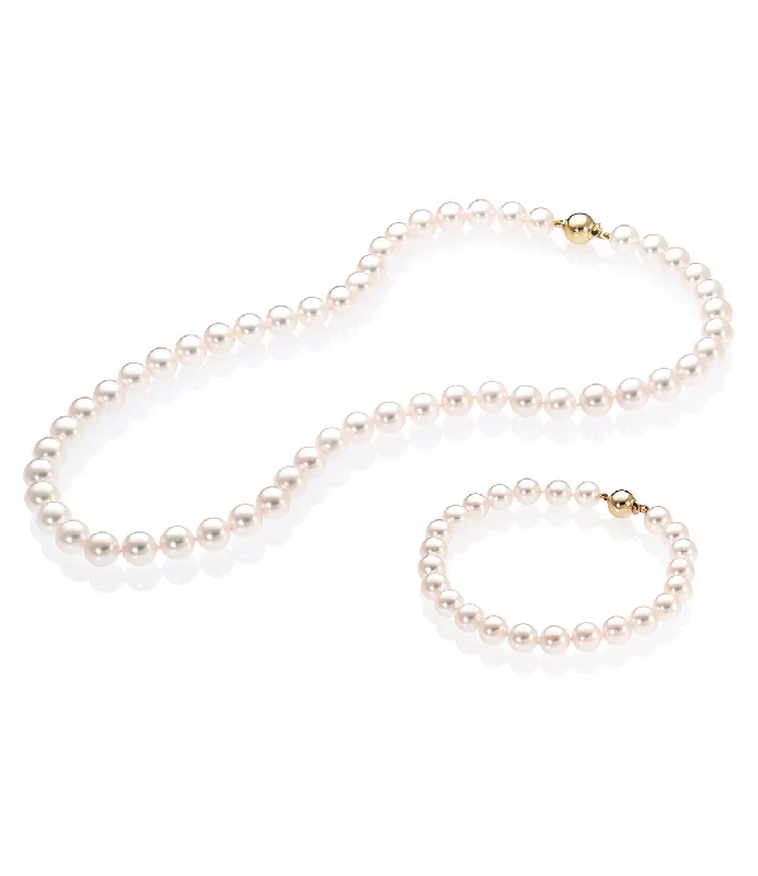 necklaces with arrow detail -Luxury 18k Gold Akoya Pearl Necklace Set