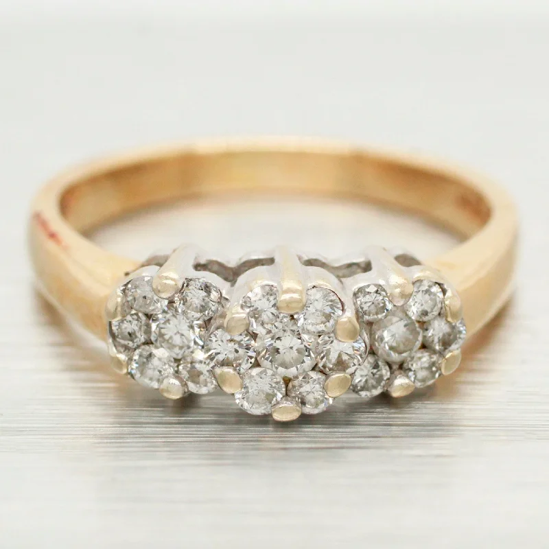 ladies engagement rings two tone metal -Vintage 0.50ctw Diamond Cluster Flower Ring - 14k Yellow Gold Band - Size 7