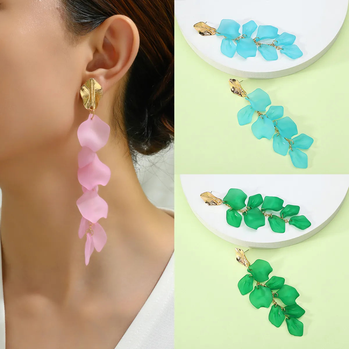 ladies earrings gold hoop style -1 Pair Elegant Lady Flower Plating Zinc Alloy Drop Earrings