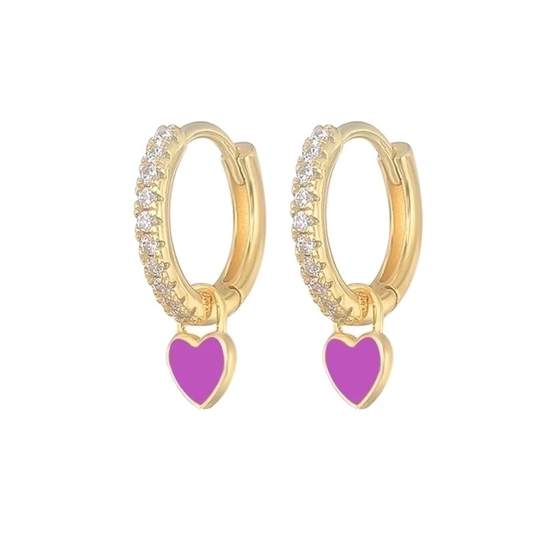 Love Heart Earrings/Gold/Purple