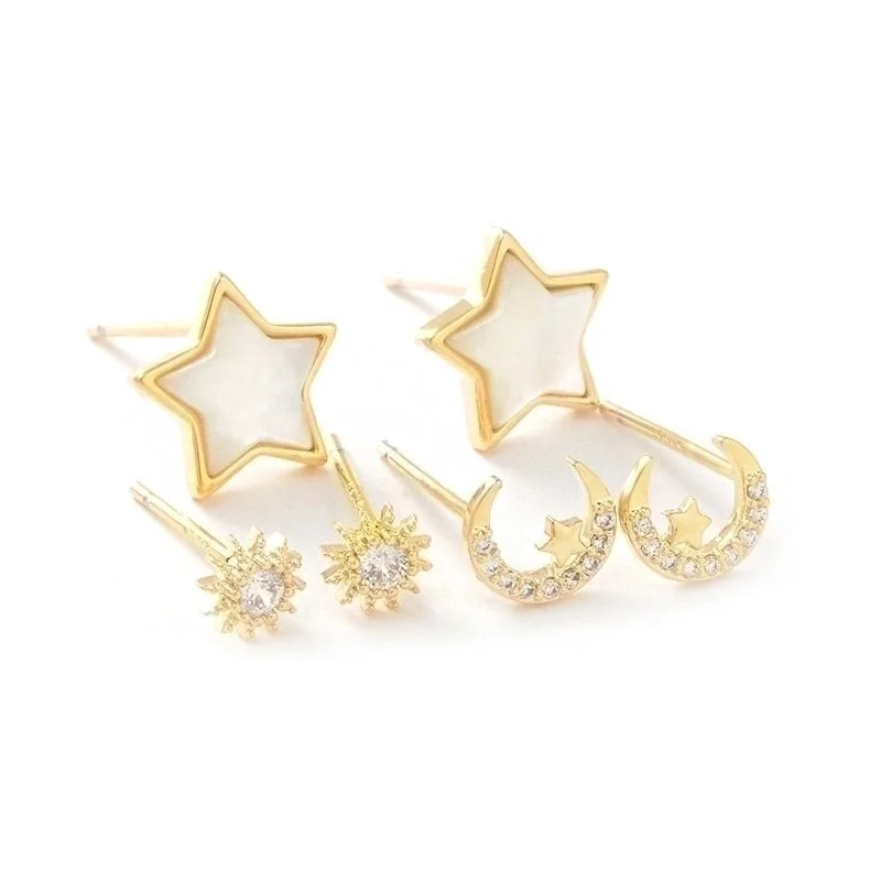 ladies earrings for daily wear -Cute Star Moon Bow Knot Copper Zircon Ear Studs In Bulk