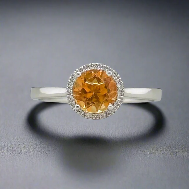 ladies engagement rings rose gold halo -14K W Gold 0.76ct Citrine & 0.13cttw H/SI1-2 Diamond Halo Ring