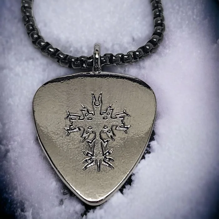 necklaces affordable luxury -Cross Guitar Pick Dark Metal Finish Pendant Dark Heavy Box Chain Necklace