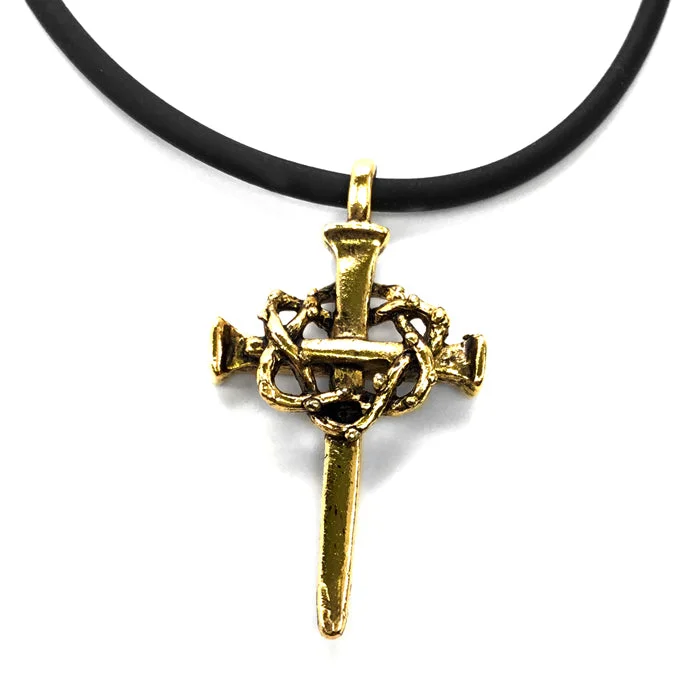 necklaces for couples matching -Nail Crown Cross Necklace Gold