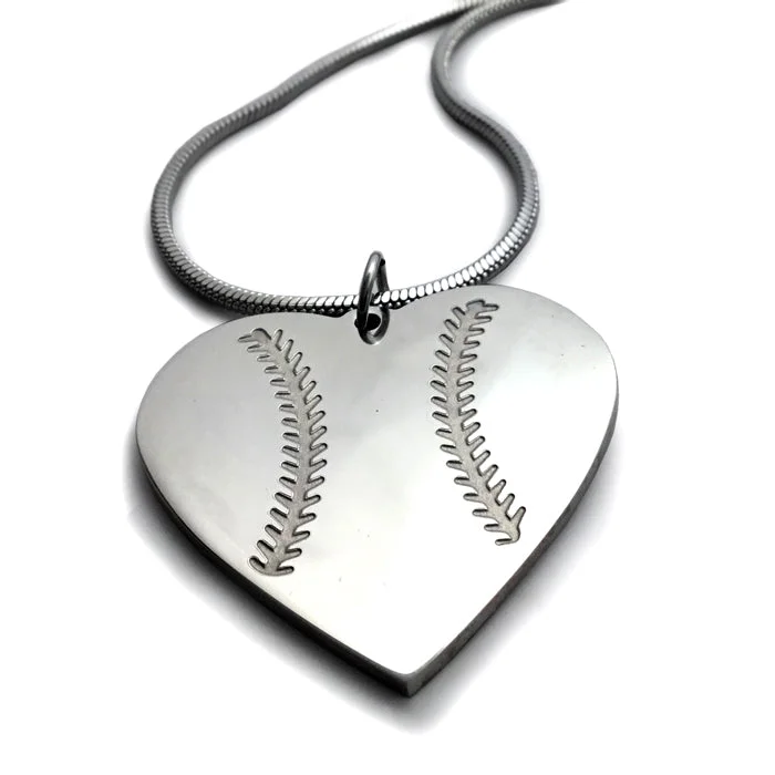 necklaces with orange garnet -Baseball Heart Necklace on Rope Chain