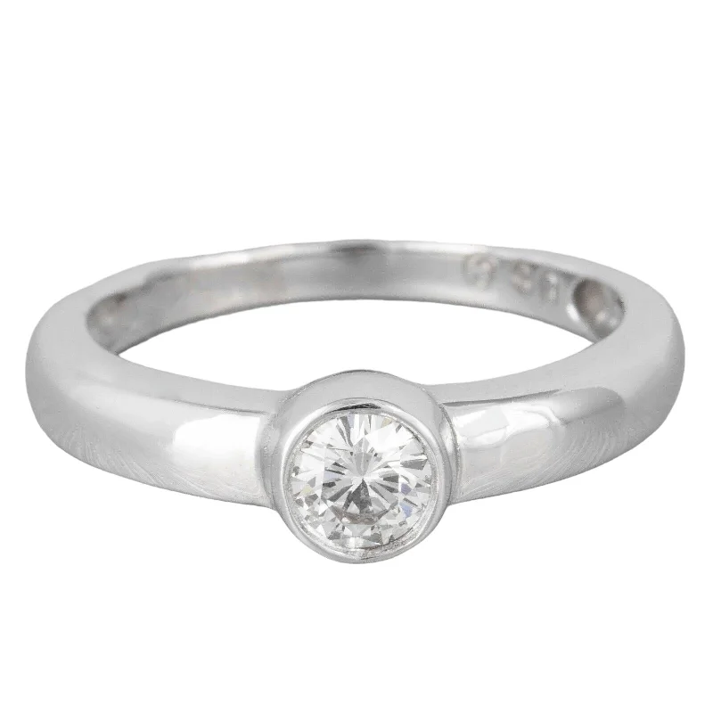 ladies engagement rings unique taste -14k White Gold Bezel Set Round Diamond Solitaire Bridal Ring 0.45ct Size 7