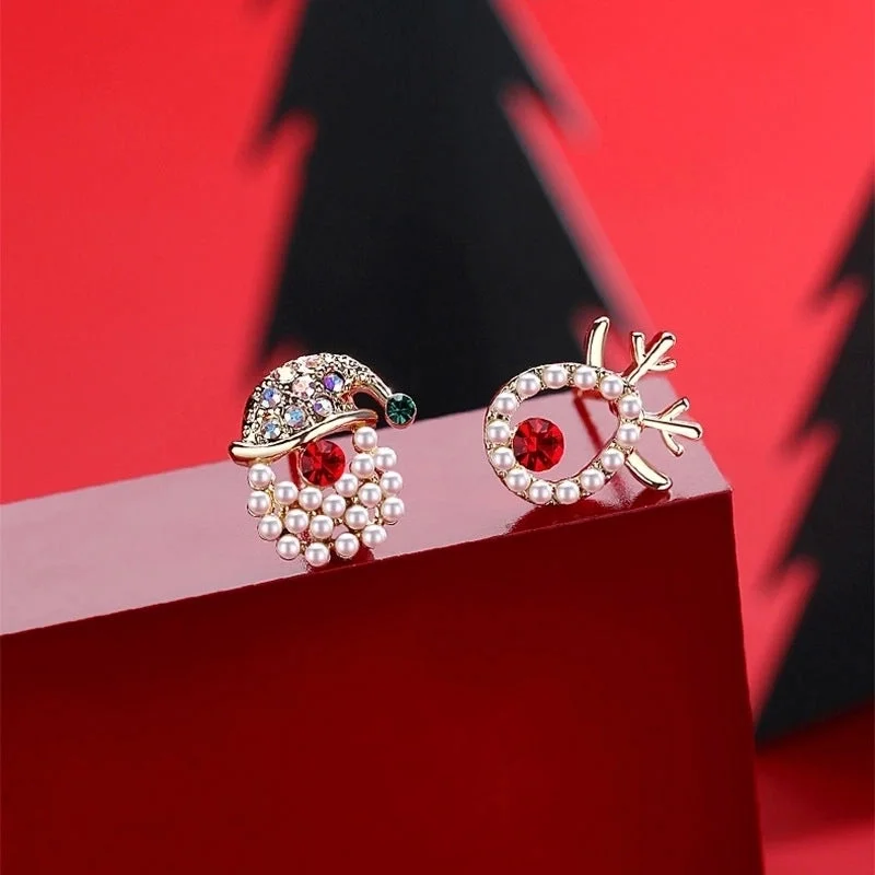 Christmas Hat Elk-Shaped Stud Earrings