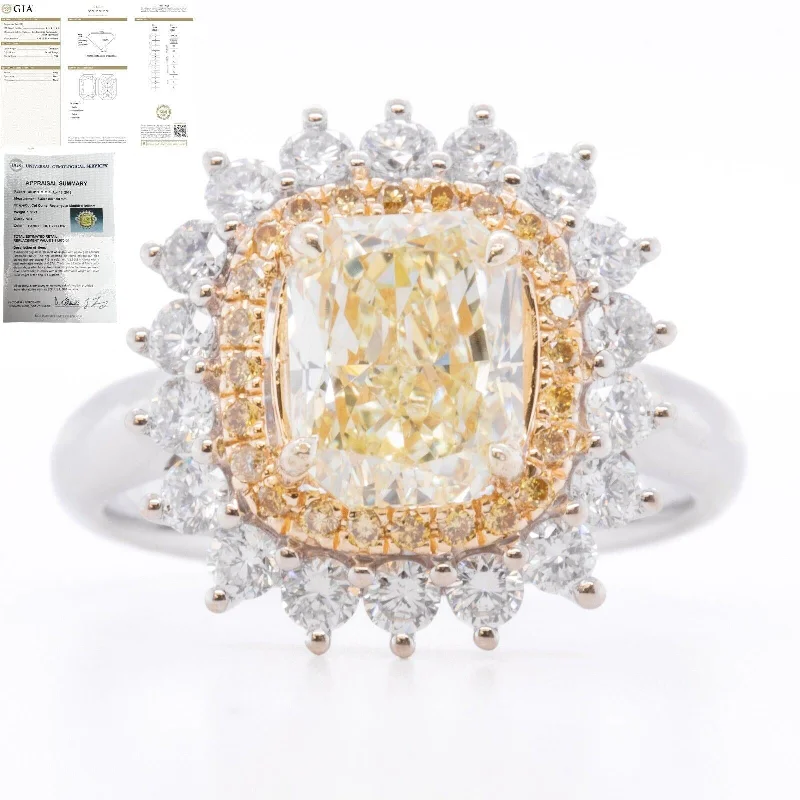 ladies engagement rings timeless classic -18k White & Yellow Gold GIA UGS Fancy Light Yellow Diamond Halo Ring 2.26ctw sz4