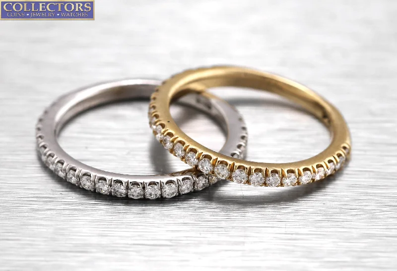 ladies engagement rings unique custom craft -Lovely Ladies 14K Yellow White Gold 0.96ctw Diamond Stackable Ring Band Set