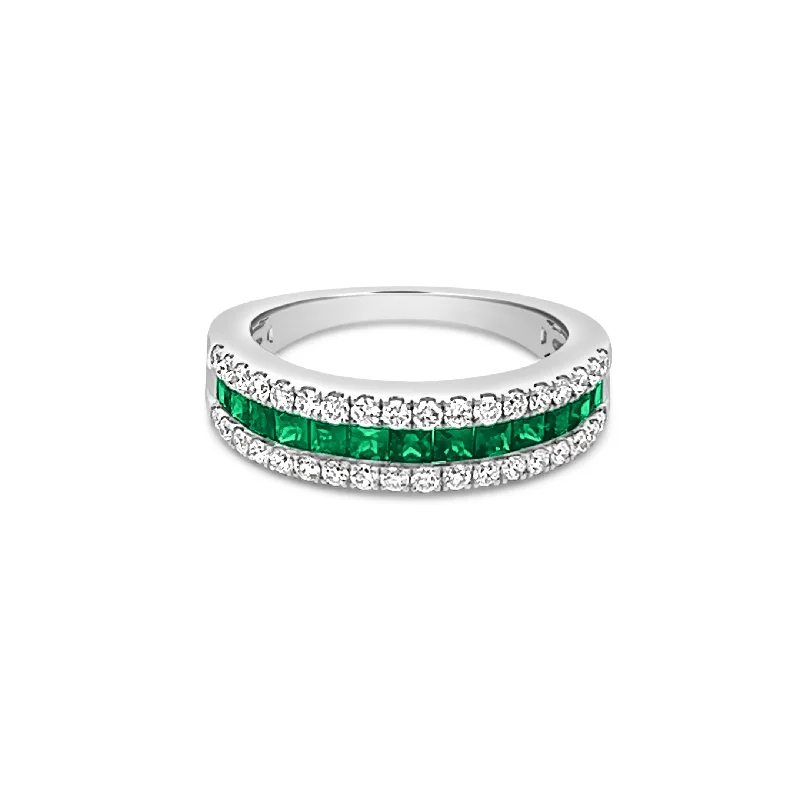 ladies engagement rings green emerald beauty -Classic Square Emerald and Diamond Band