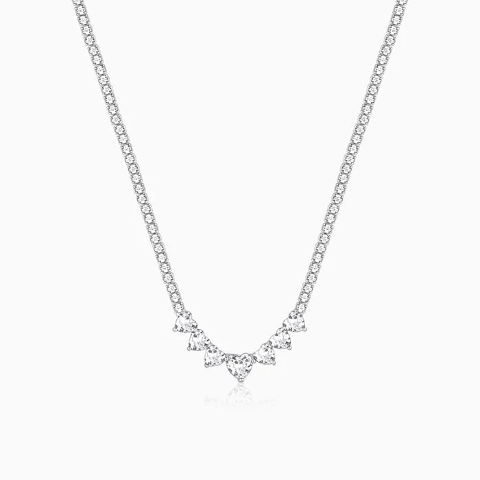 necklaces with cross pendant -Silver Zirconia Heart Necklace