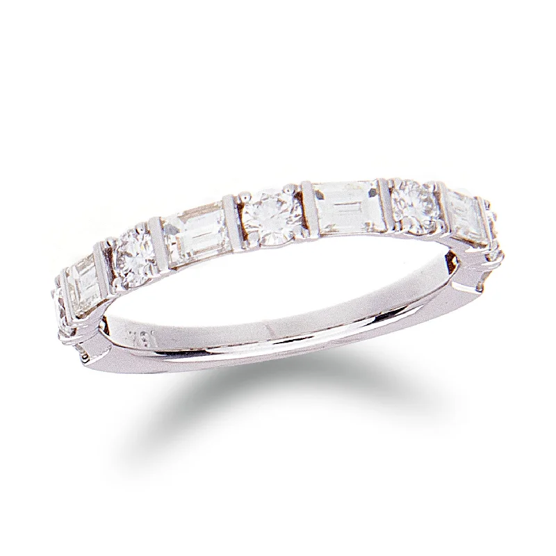 ladies engagement rings with moonstone -Baguette & Round Diamond Band