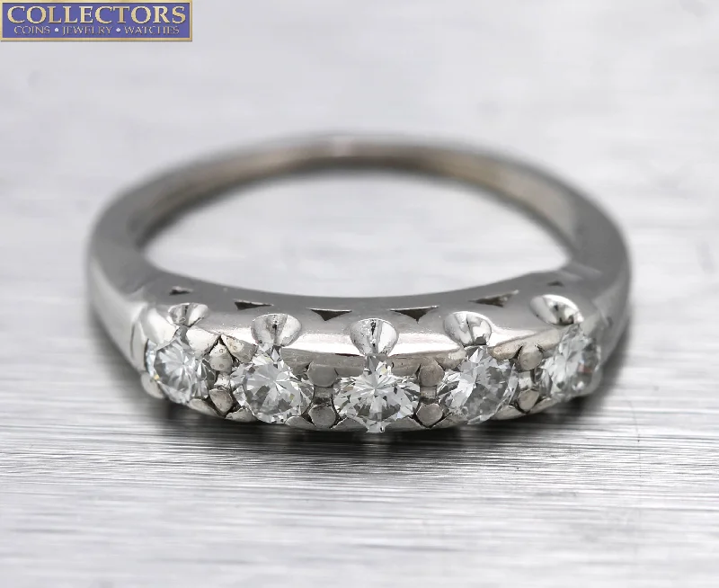 ladies engagement rings eternity band style -Lovely Ladies Estate Platinum 0.50ctw Diamond Single Row Ring