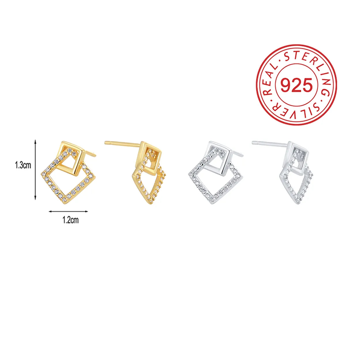 ladies earrings for party wear -1 Pair Simple Style Symbol Plating Inlay Sterling Silver Zircon 18k Gold Plated Silver Plated Ear Studs